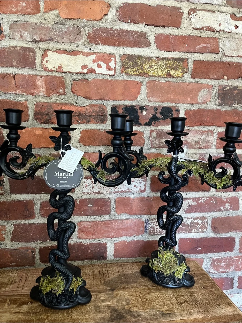 Martha Stewart Black Snake Three-Arm Candelabra Pair